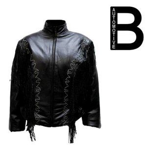 Leather Jacket With Racer Collar and fringe